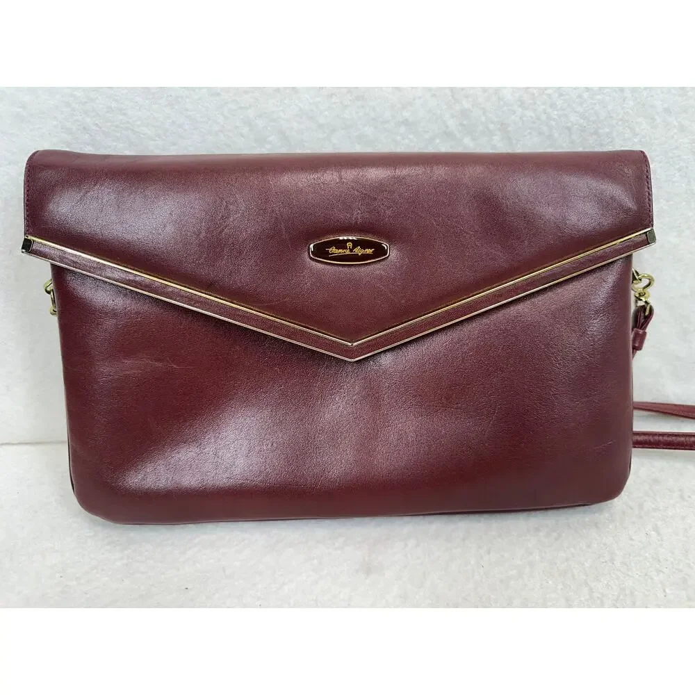 Vintage Etienne Aigner Burgundy Leather Envelope Clutch